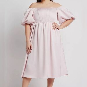Eloquii 22 Pink Blush Off-Shoulder Midi Dress